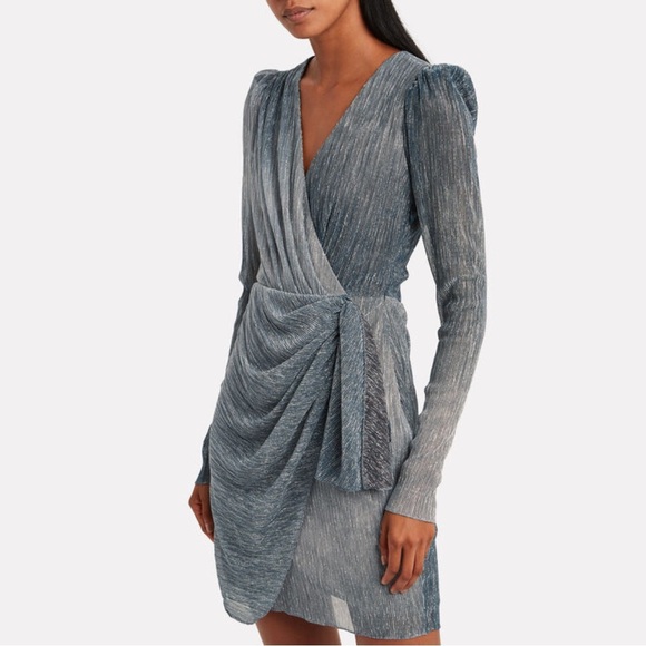NWT PatBO Ombré Lurex Wrap Mini Dress - Blue/Silver Metallic - Size 2 - Picture 1 of 14